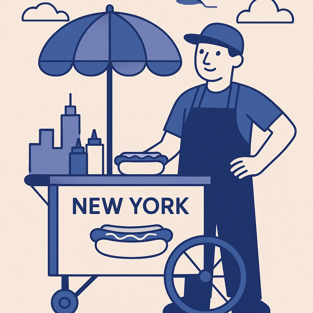 hotdog seller in New York with cart emoji