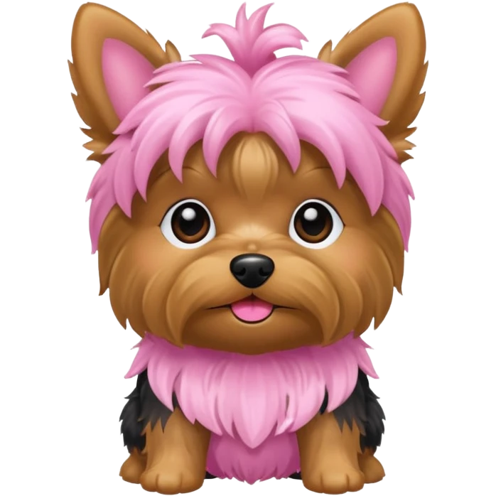 toy yorkie dog wearing pink emoji