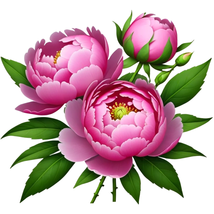 bouquet pink Peony, luxuriant, stem, leaf, bud emoji