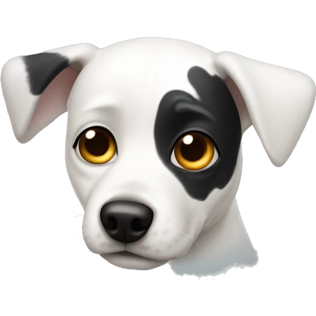 White Dog with black patches covering eyes and standing up ears emoji
