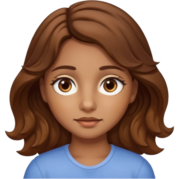 girl with wavy hair, almond shaped eyes, birthmark near her eye, tan emoji