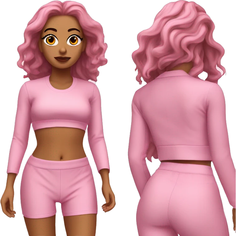 pink co-ord set with white crop top inside emoji