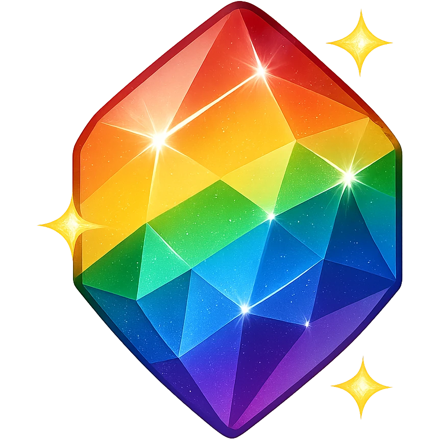 gay pride emoji, rainbow crystal, sparkling and colorful, no background emoji