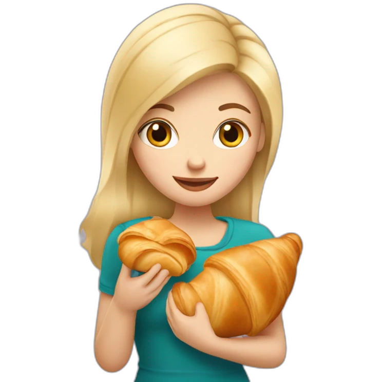 French Blond Girl Holding a Croissant emoji