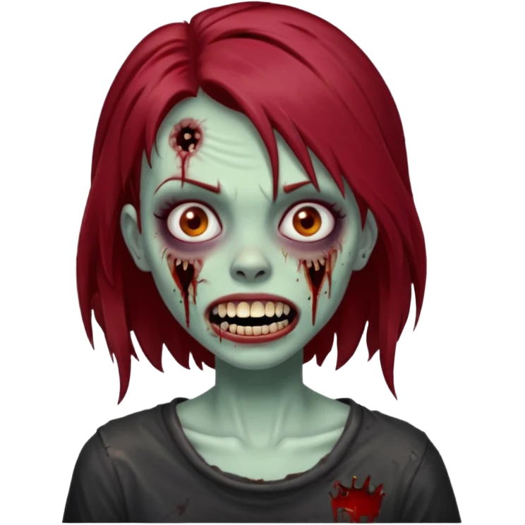 A zombie girl with dark red mid length  hair with grills  emoji