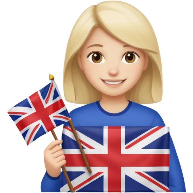 A girl from prestigios school holding British flag emoji