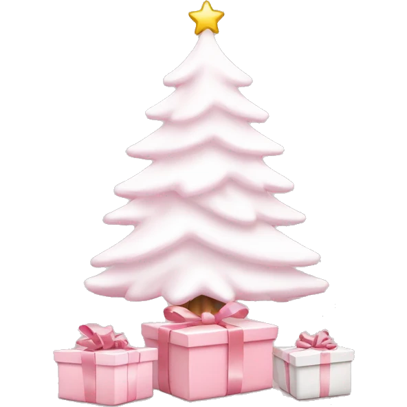 Light pink Christmas gifts under a white Christmas tree  emoji