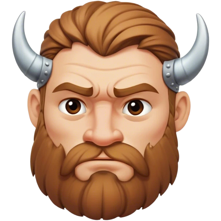 viking face with furrowed eyebrows looking upwards with thumb and index finger resting on its chin. emoji