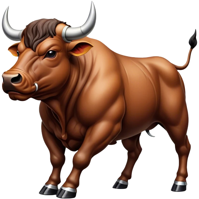 Cinematic Realistic depiction of a powerful Spanish charging bull, rendered with dynamic muscle definition and detailed, textured hide, set against a dramatic backdrop with intense, action-packed lighting emoji