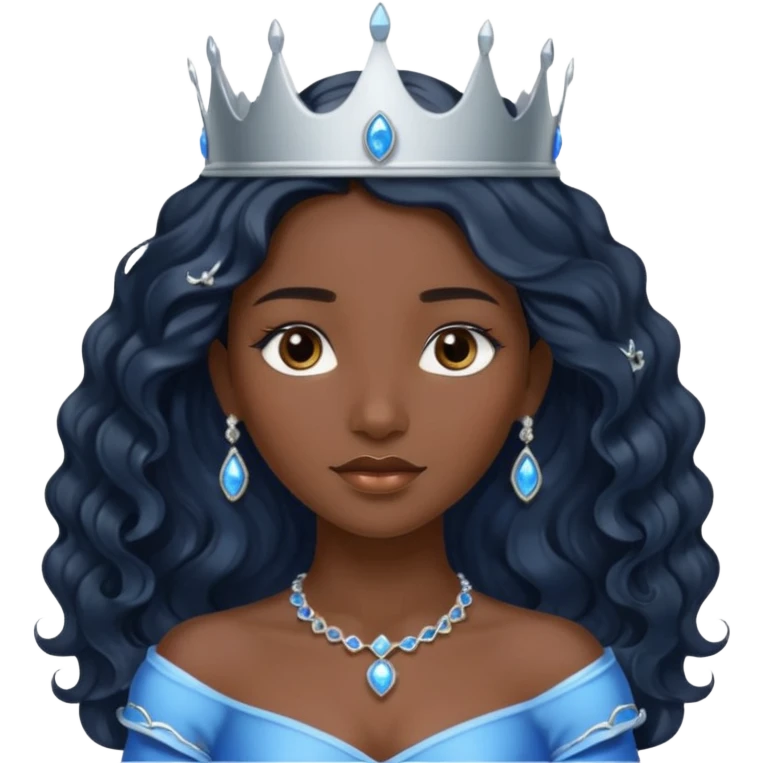 Por favor hazme el emoji de la princesa pero morena con el pelo negro y ondulado y largo, los ojos marrones y la corona plateada con jollas azules emoji