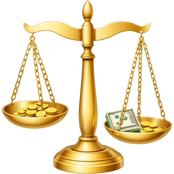 gold scale with dollars on one side and beauty products on the other emoji