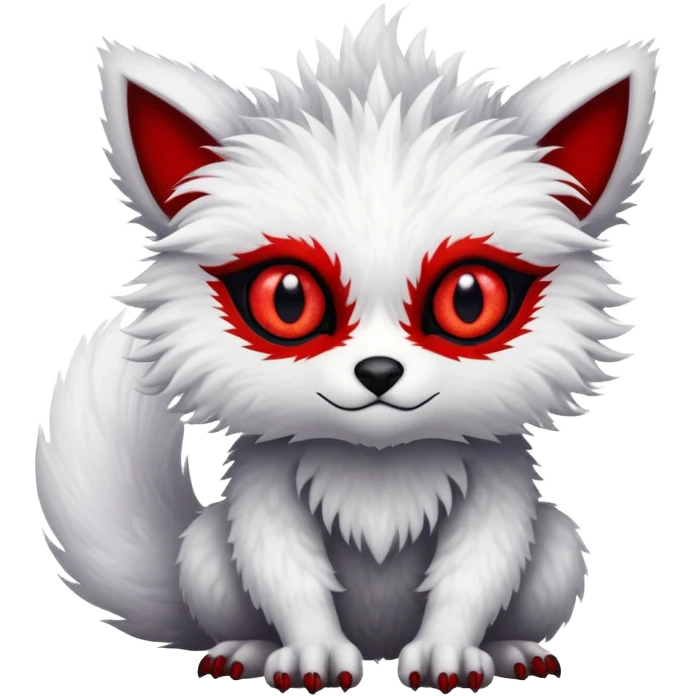 a fuzzy white with black belly and red eyes exotic edgy vernid-fionbri-creature full body emoji