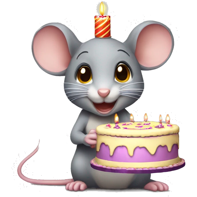 Mouse holding birthday cake with 34 candle  emoji