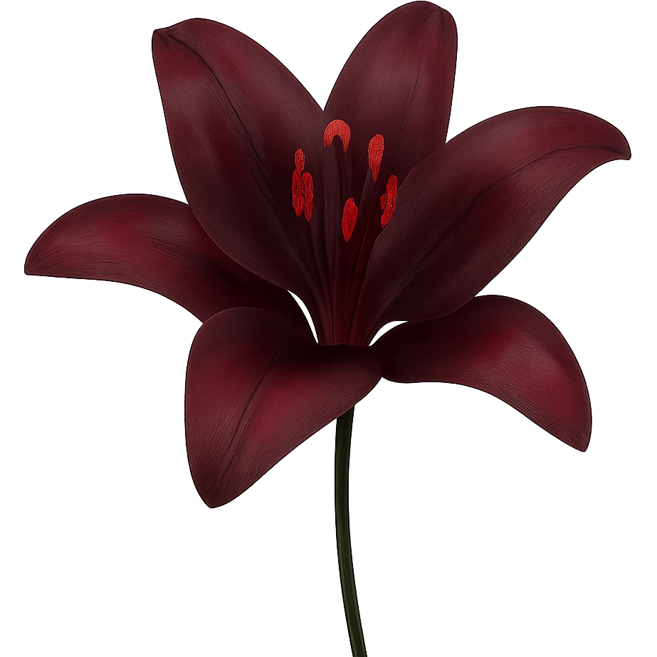 elegant bordeaux colored lily flower, transparent background emoji