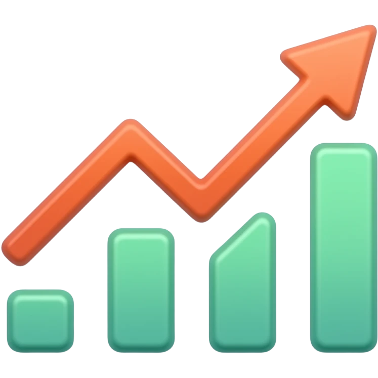 Emoji-style icon of an upward trending chart representing results, clean minimalist design, soft shading, bright colors, rounded shapes, centered composition, no background. emoji