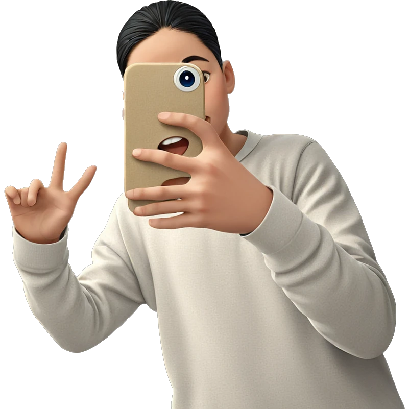 boy taking selfie against wall emoji