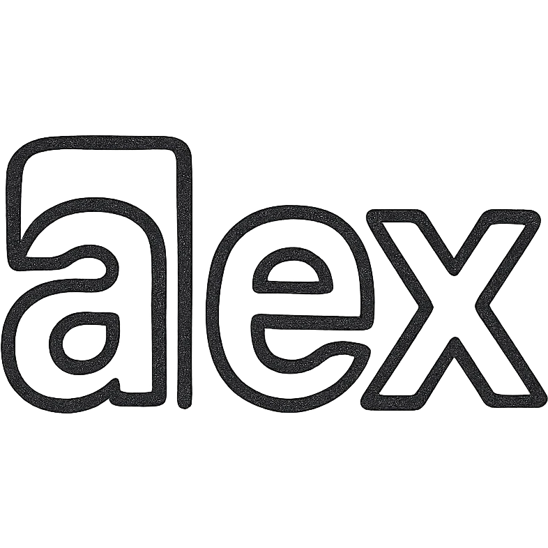 the name 'alex' in a geometric icon style, bold shapes, simple, suitable for logo emoji