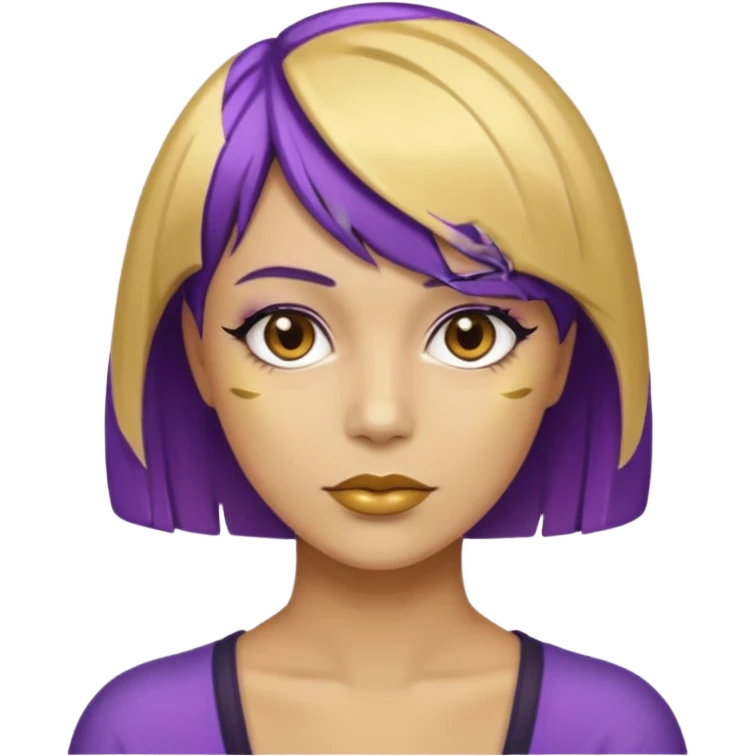 Purple bob haircut gold skin woman emoji