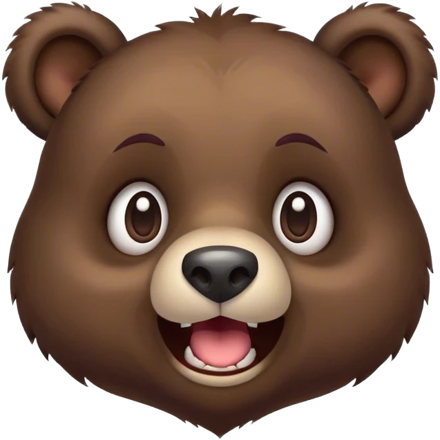 Cinematic Comical bear cub Portrait Emoji, Head tilted dramatically with an exaggeratedly amused expression, featuring a striking, glossy dark brown fur with bold fur texture, wide, expressive eyes filled with playful disbelief, Simplified yet hilariously expressive features, highly detailed, glowing with a slightly sassy glow, high shine, dramatic yet playful, stylized with an air of cheeky wilderness mischief, bright and endearing, soft glowing outline, capturing the essence of a spirited and over-the-top bear cub, so meme-worthy it feels like it could roar its way into internet fame instantly! emoji