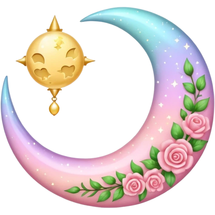 Rosy shiny glossy sparkly romantic pastel crescent damask moon emoji