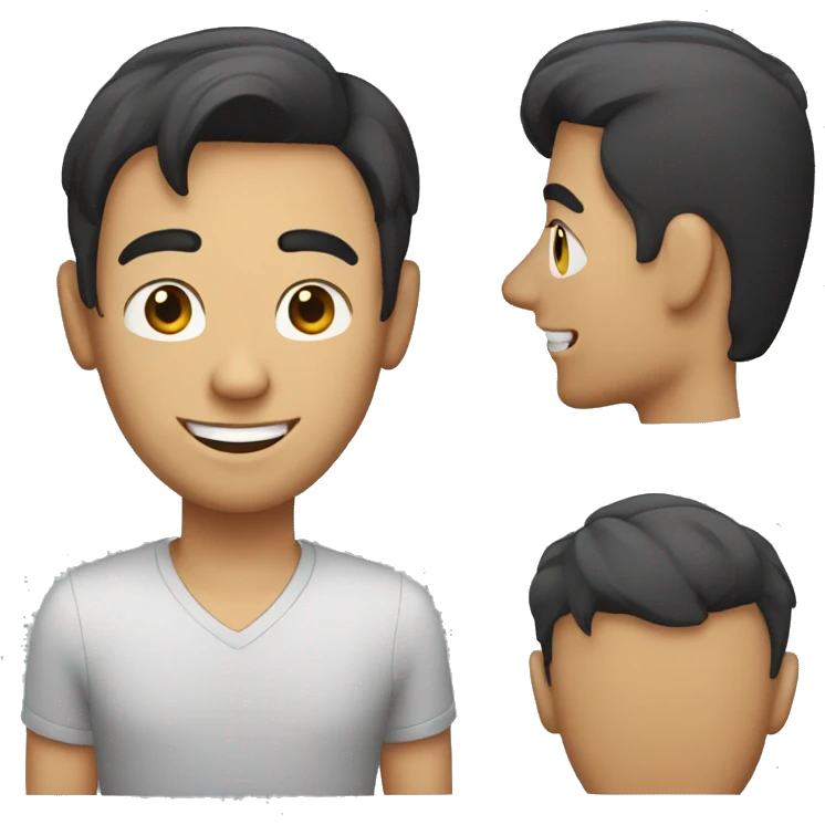 a guy with a haircut on both sides, like a bob, only to the ears, dark hair, he smiles and holds a laptop emoji