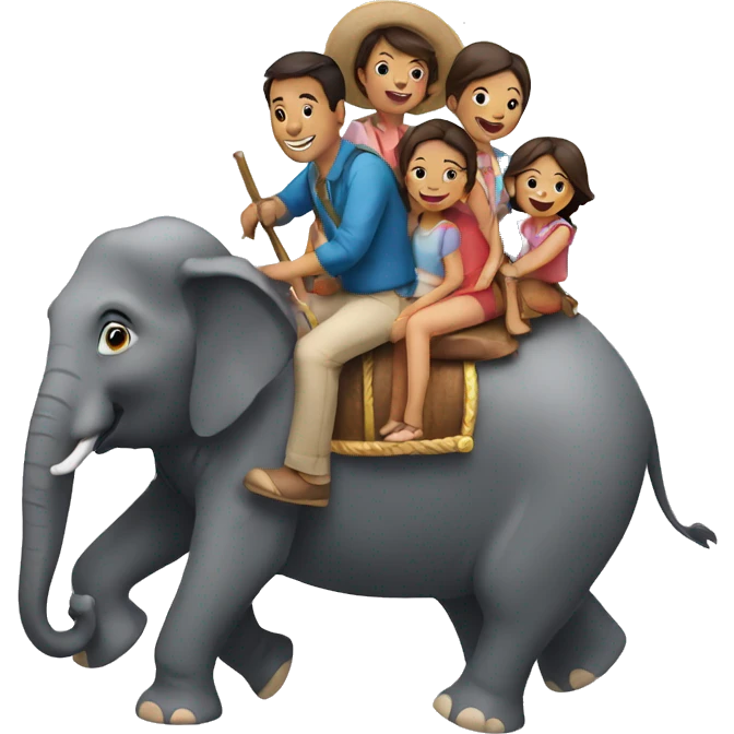family riding elephant emoji