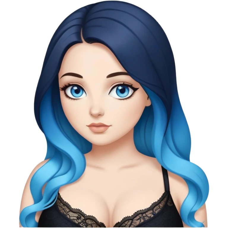 Beautiful Buxom-pawg-twerking-bending over-sfw-deep blue eyes-very very long brunette to sky blue ombre hair-big juicy booty, wearing black lace, sfw emoji