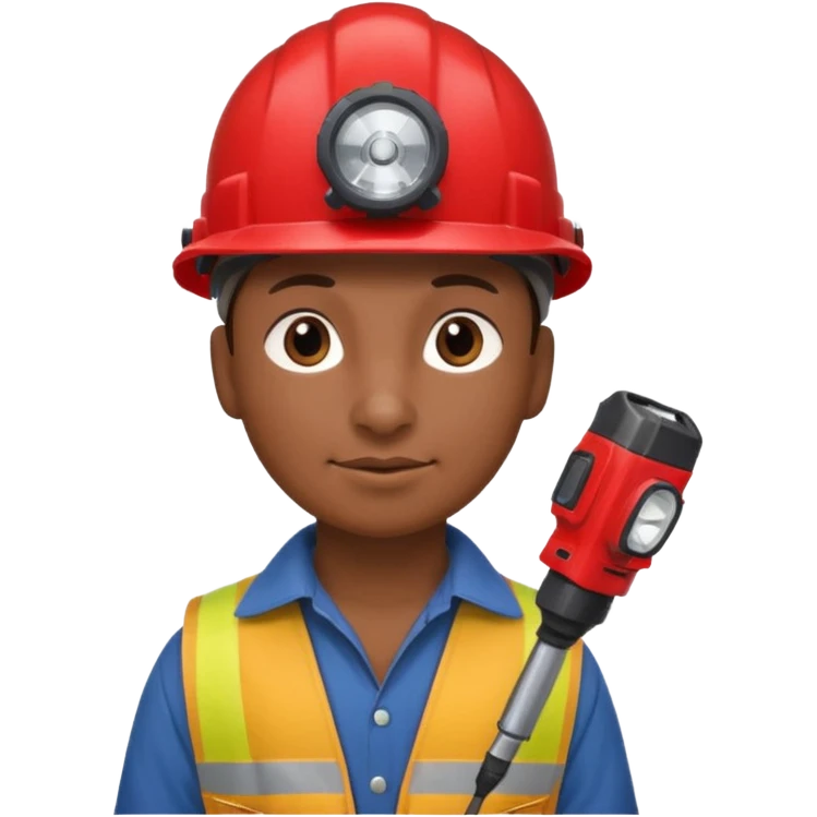 a mole with drill, worker cloth, red helmet, headlamp emoji