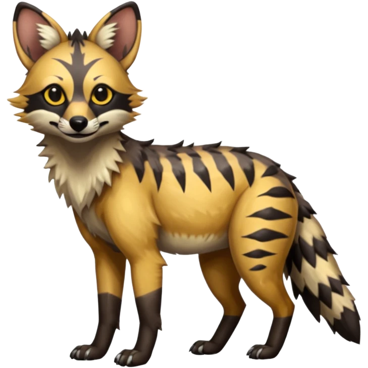 Shiny Glossy Aardwolf-Maned-Wolf-Trico-Genet-Bobcat-fusion-animal-hybrid-creature, full body emoji