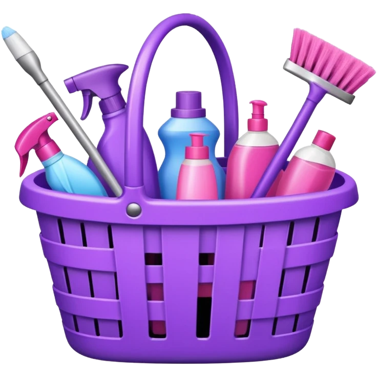 سلة تنظيف بأغراض الوانها بنفسجي و وردي  emoji