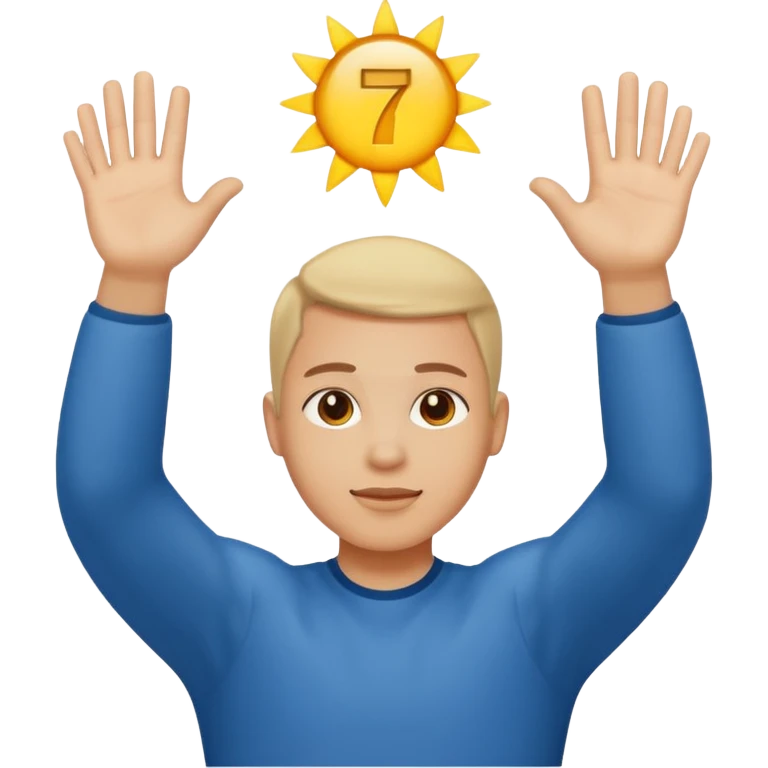 En person dom har sina armar uppe och i sina händer har den 6 7 emoji