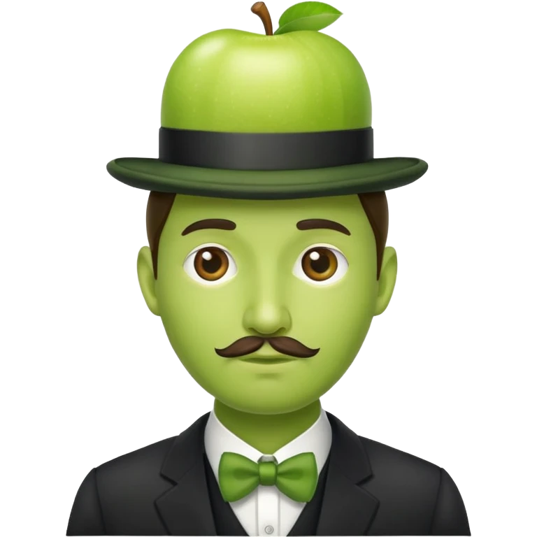 Magritte “the son of man” with green apple instead of head emoji