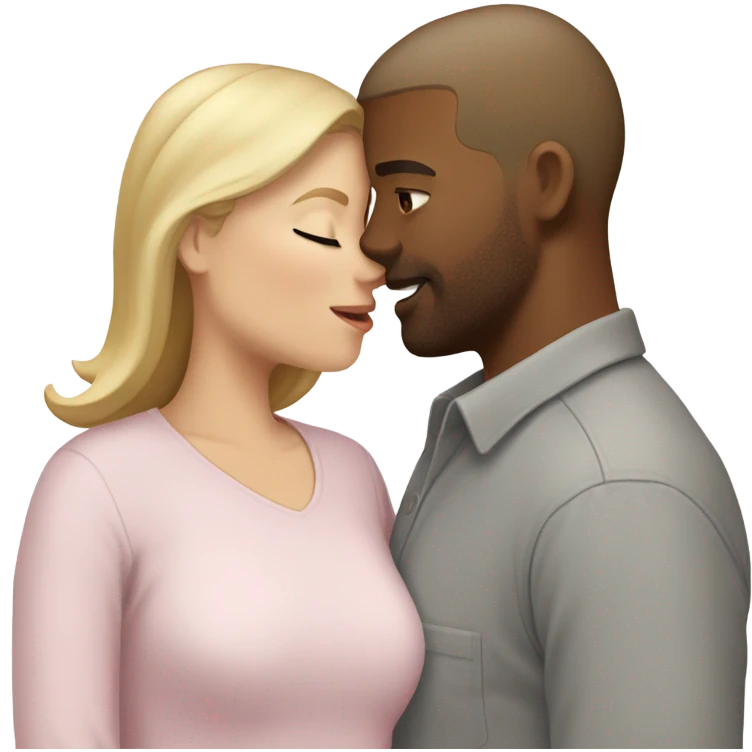 kiss-kiss white woman with blonde hair and a light pink shirt kissing a white man with short brown hair wearing a grey shirt emoji
