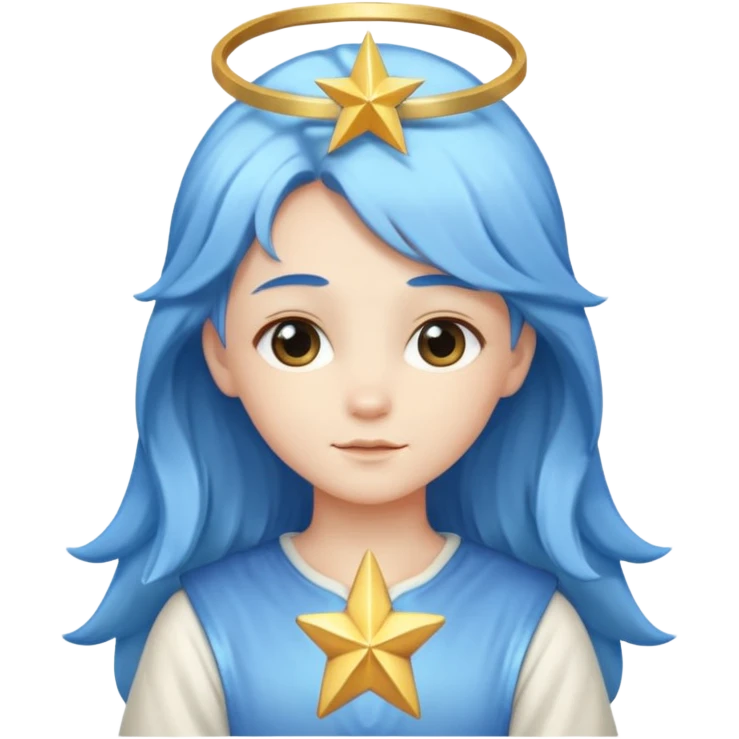 A soft-faced angel with flowing blue hair and glowing halo, holding a small star.






 emoji