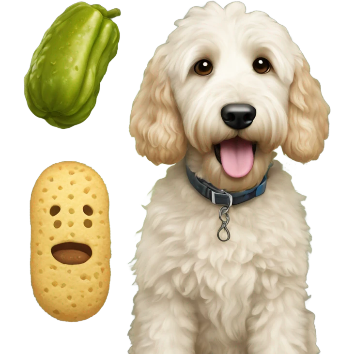 Goldendoodle with pickle emoji