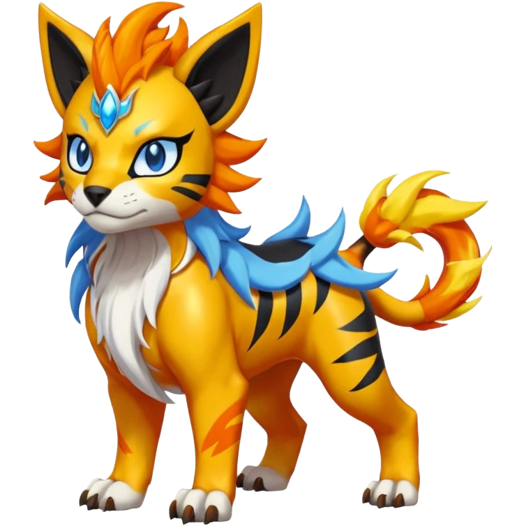Shiny Glowing Cute Smol Legendary Epic Solgaleo-Pyroar-Torracat-Luxray-Tigress-Houndoom-Liger-Hybrid-Fakemon-hybrid-Creature (full body) emoji