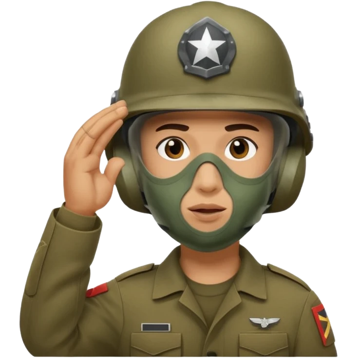 Soldier saluting with helmet + mouth mask emoji