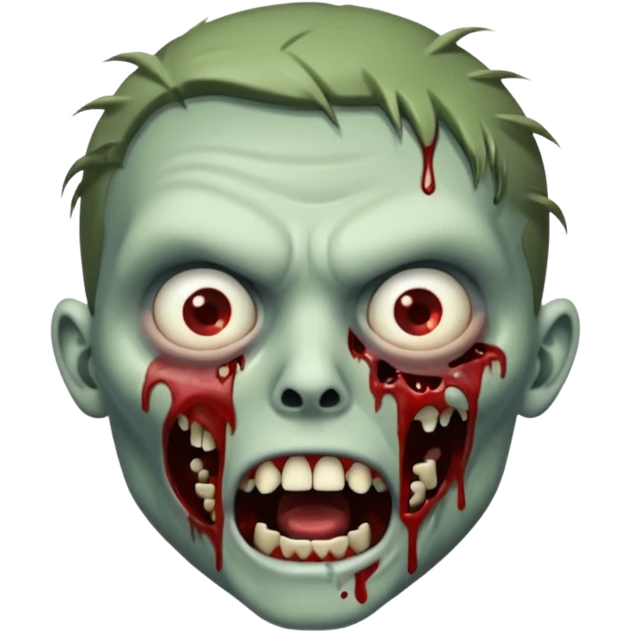 zombie with cuts on face and open mouth with fluid coming out of mouth emoji