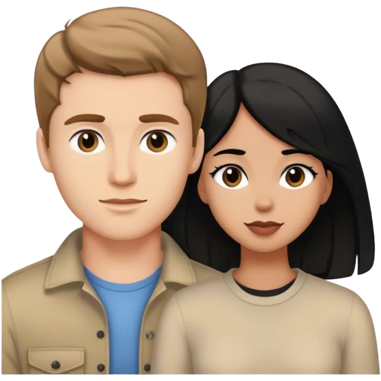 Caucasian boyfriend with light brown hair and girlfriend with black hair emoji