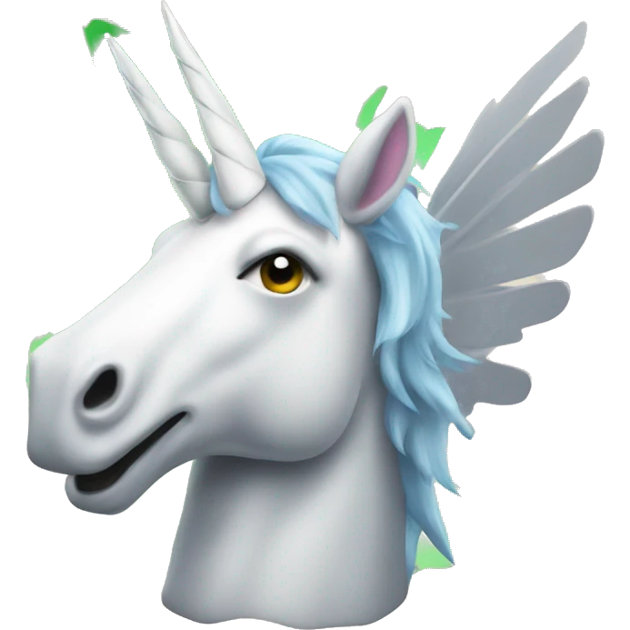 a unicorn with wings that has dollar note stuck on it's horn emoji