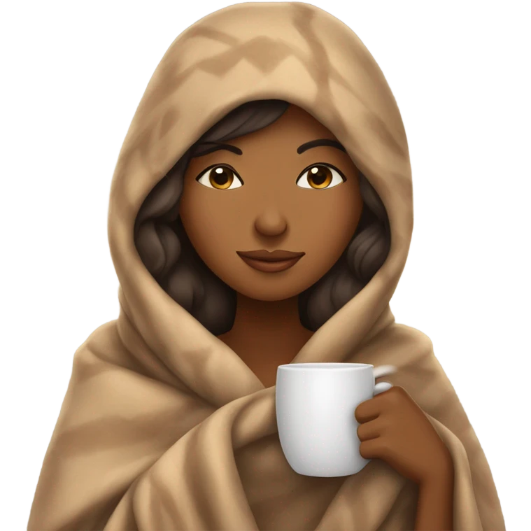 Brown girl inside a blanket sipping coffee eyes closed emoji