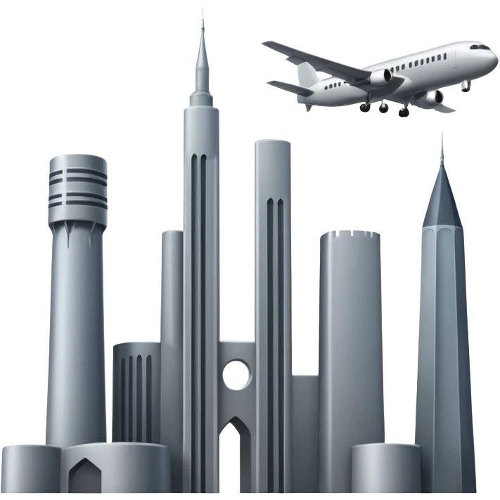 Airplane and two towers emoji