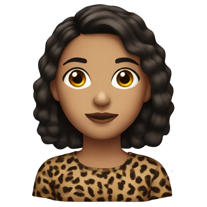 Girl with dark brown hair with a side parting wearing a leopard print strap top emoji