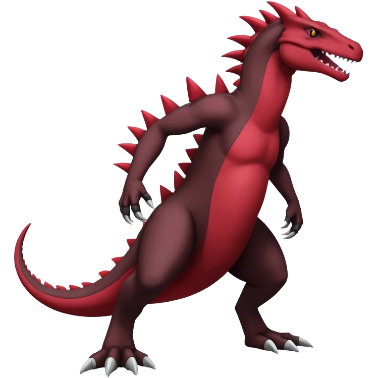 Badass cool black and red salazzle-tyranitar-hybrid, full body emoji