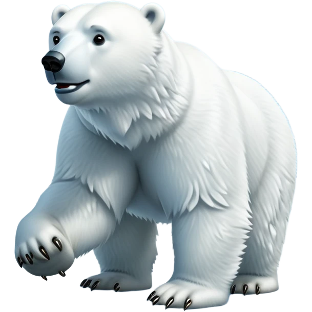 cinematic-polar-bear-realistic-full-body-standing-emoji,-massive-snowy-white-frame-lumbering-across-the-icy-tundra,-powerful-paws-pressing-into-the-frozen-ground,-head-tilted-dramatically,-thick-fur-dusted-with-ice-crystals,-simplified-yet-realistic-focused-features,-highly-detailed,-glowing-with-an-almost-sarcastic-glow

 emoji