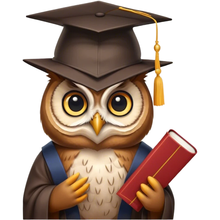 Owl smiling with graduation hat and diploma in claws emoji