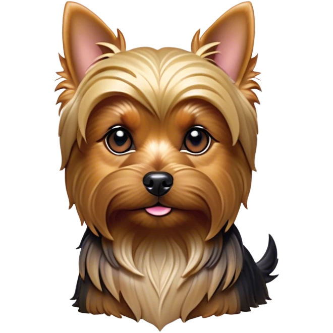 Cinematic Noble Yorkshire Terrier Portrait Emoji, Exuding refined charm and dignified poise, with a lustrous, silky fur in rich, deep hues, alert eyes and a confident expression, simplified yet exquisitely detailed, glowing with a soft, aristocratic radiance, high shine, embodying intelligent grace and classic elegance, soft glowing outline, capturing the essence of a regal Yorkshire Terrier ready to rule the screen with effortless sophistication! emoji
