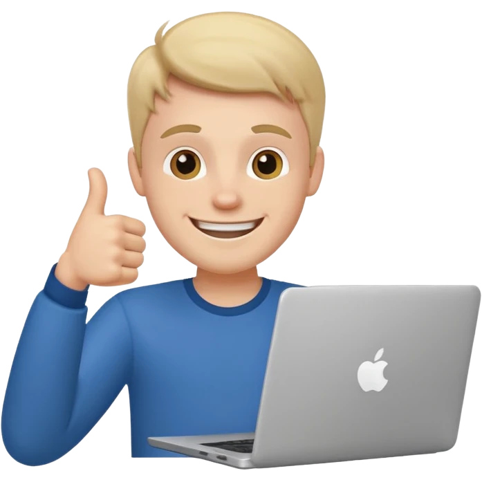 white guy sitting with laptop showing thumb emoji