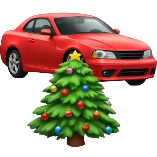 Red car with a christmas tree on top emoji