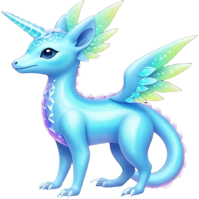 Shiny Exotic Futuristic Tropical Colorful Neon-colored Glittery Ethereal Sparkly Amaura-Aurorus-Fakémon-hybrid-creature (full body)  emoji